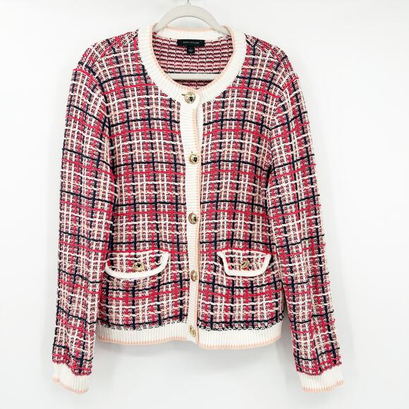 Ann Taylor Womens Preppy‎ Fall Tweed Button Front Career Cardigan Sweater Size L - Picture 2 of 7